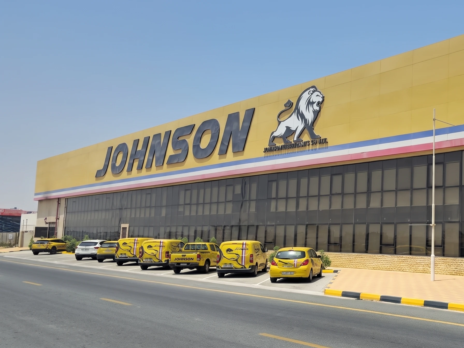 Johnson Lubricants facility in Hamriyah Free Zone with company vehicle fleet